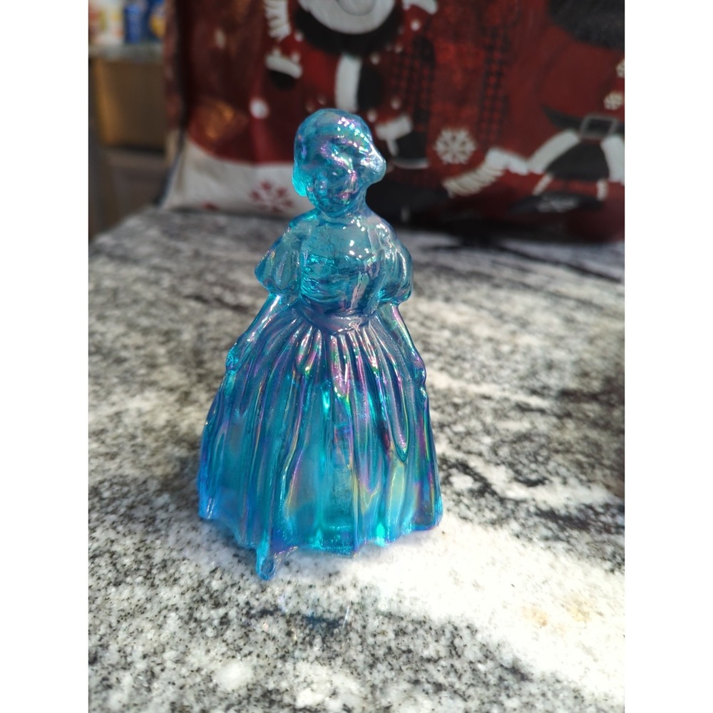 Vintage Wheaton Carnival Glass Southern Belle Figurine Blue Iridescent 5" Tall